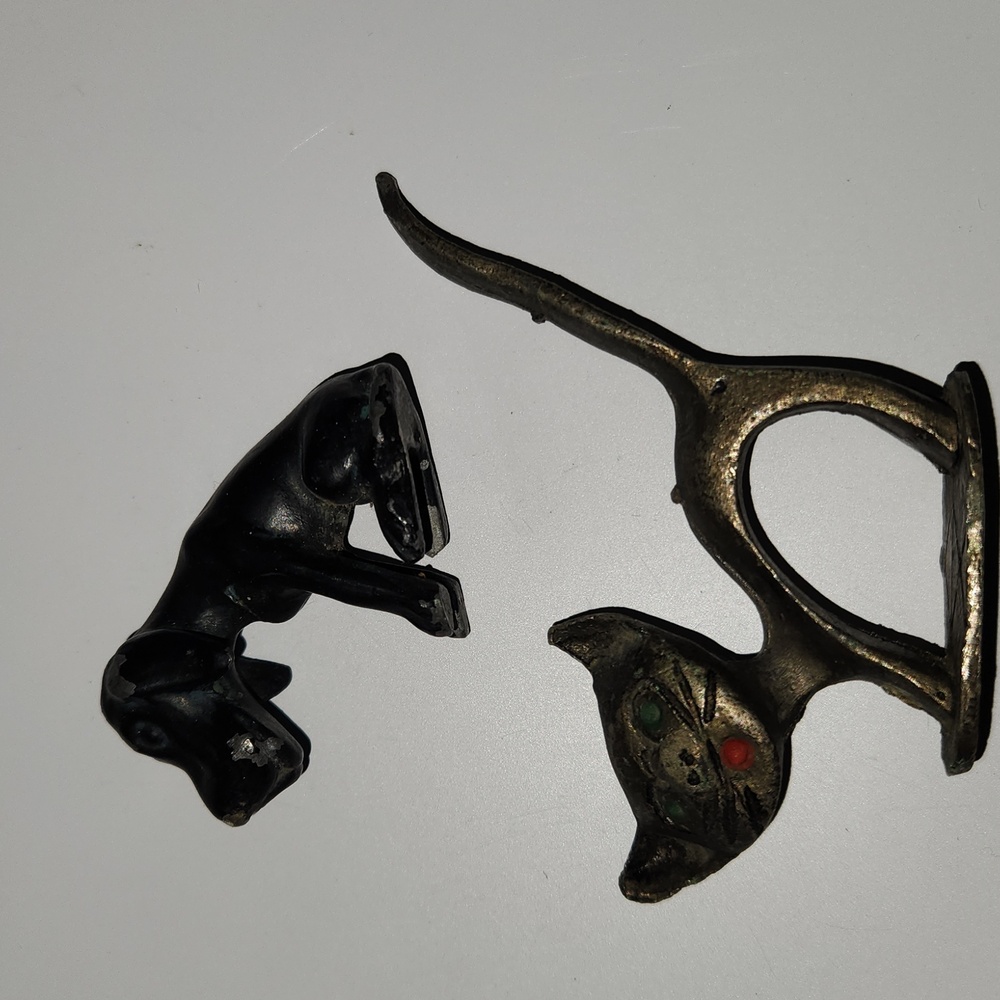 Vintage Patina Metal Dog Figurine & Cat Ring Holder Accent Decor Collectible